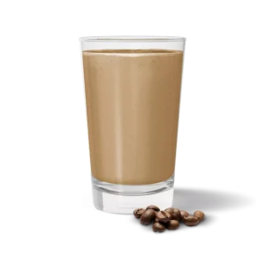 Herbalife Formula 1 Café Latte Shake Mix in a glass, ready to enjoy