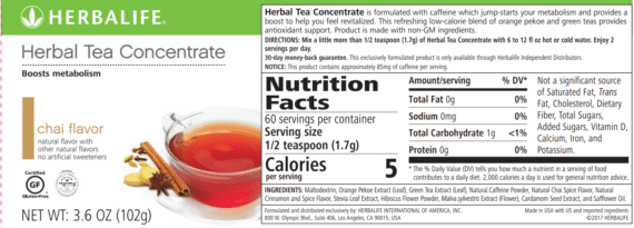 Herbalife Instant Herbal Beverage - Herbal Tea Concentrate Chai