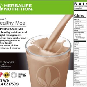 Herbalife Dark Chocolate Coconut Shake Mix with coconut flakes and cocoa powder