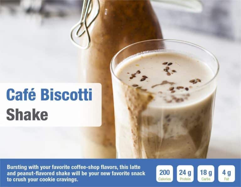 Bursting with your favorite coffee-shop flavors, this latte and peanut-flavored shake will be your new favorite snack to crush your cookie cravings.
